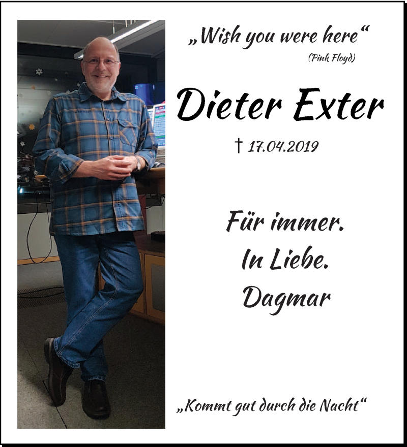  Traueranzeige für Dieter Exter vom 17.04.2021 aus saarbruecker_zeitung