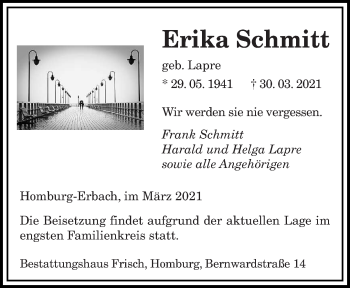 Traueranzeige von Erika Schmitt von saarbruecker_zeitung