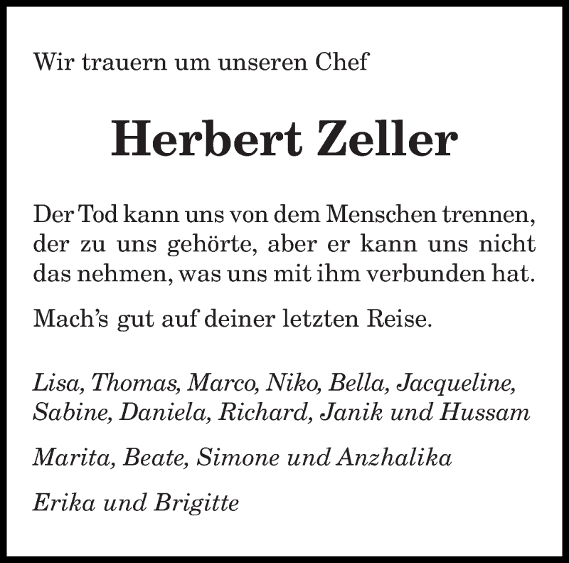  Traueranzeige für Herbert Zeller vom 10.04.2021 aus saarbruecker_zeitung
