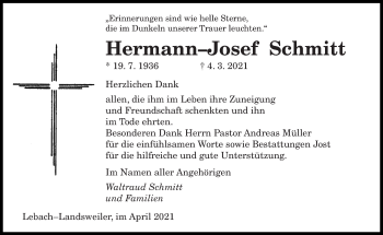 Traueranzeige von Hermann-Josef Schmitt von saarbruecker_zeitung