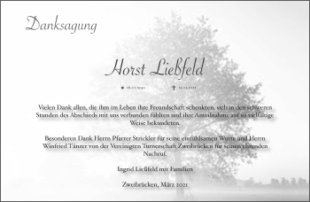 Traueranzeige von Horst Ließfeld von saarbruecker_zeitung