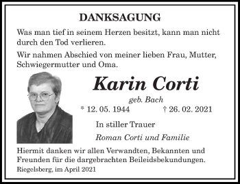 Traueranzeige von Karin Corti von saarbruecker_zeitung