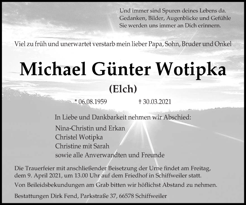  Traueranzeige für Michael Günter Wotipka vom 07.04.2021 aus saarbruecker_zeitung