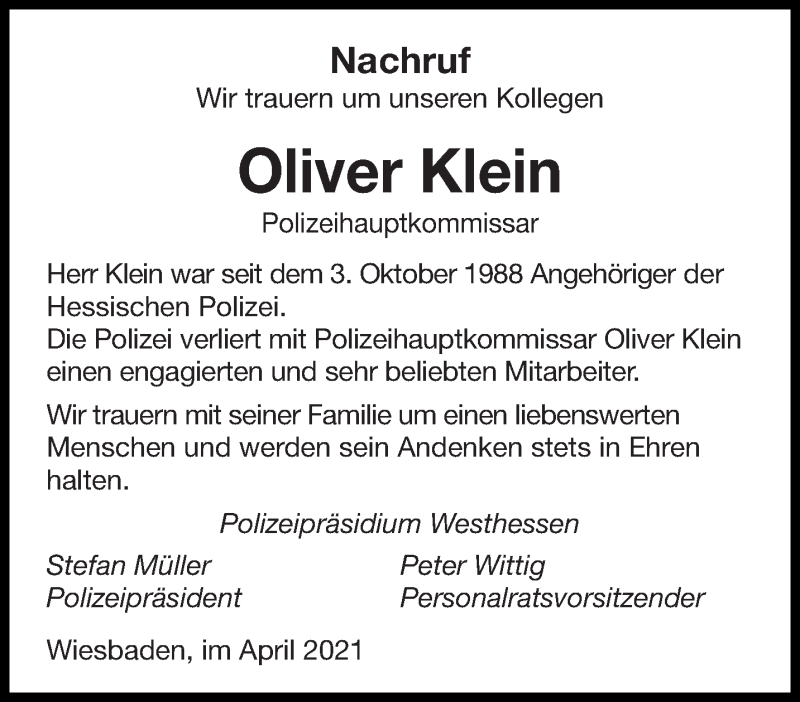  Traueranzeige für Oliver Klein vom 10.04.2021 aus saarbruecker_zeitung