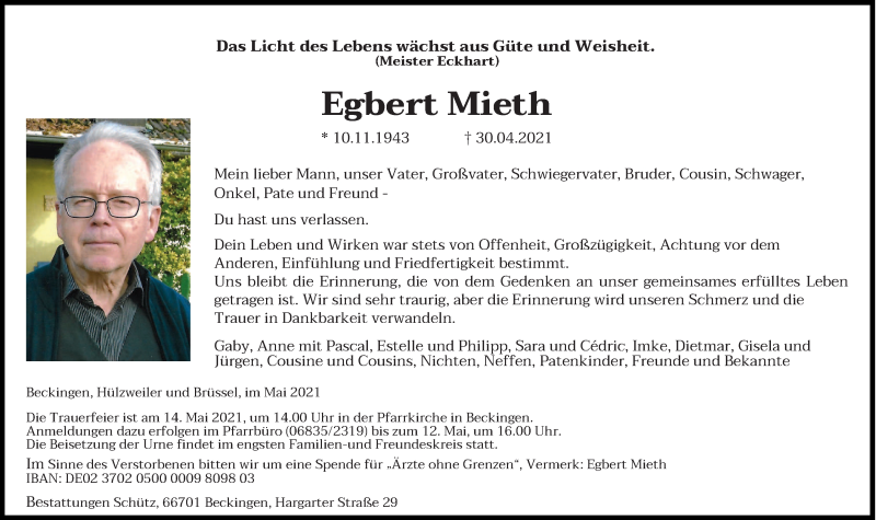  Traueranzeige für Egbert Mieth vom 08.05.2021 aus saarbruecker_zeitung