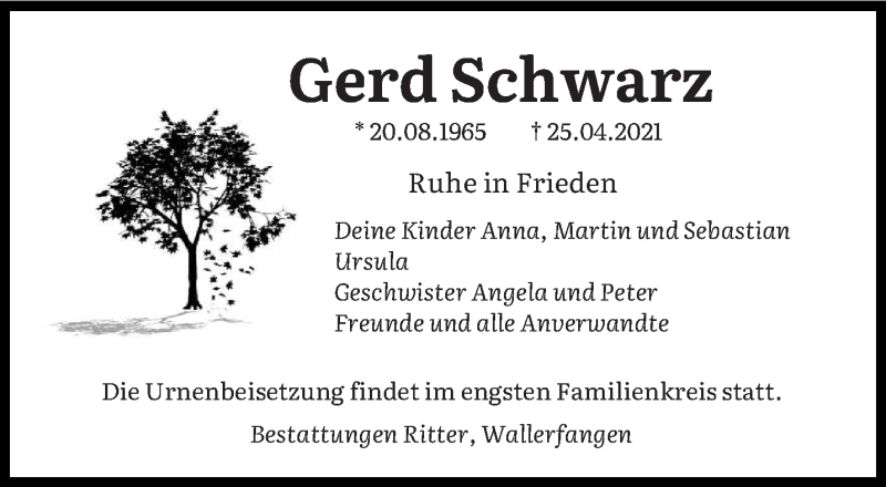  Traueranzeige für Gerd Schwarz vom 08.05.2021 aus saarbruecker_zeitung