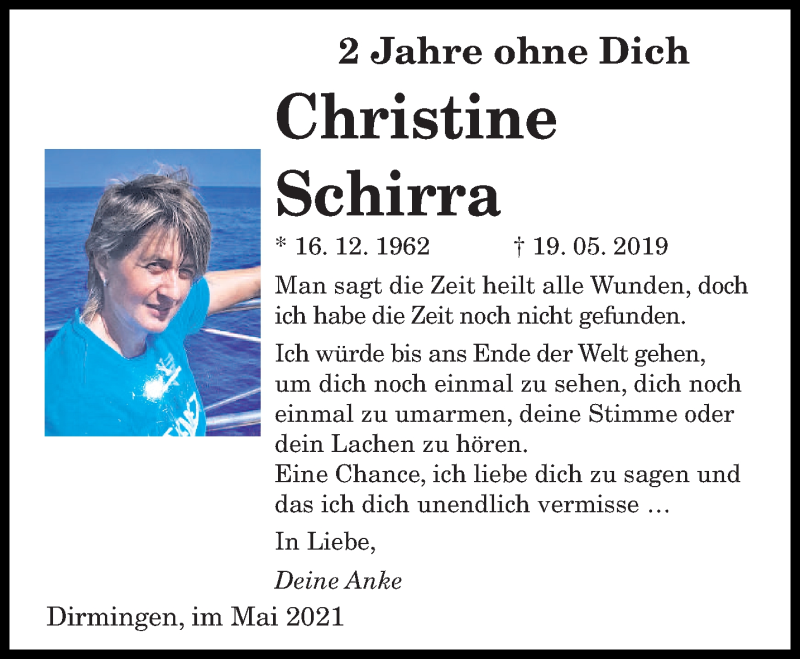  Traueranzeige für Christine Schirra vom 19.05.2021 aus saarbruecker_zeitung