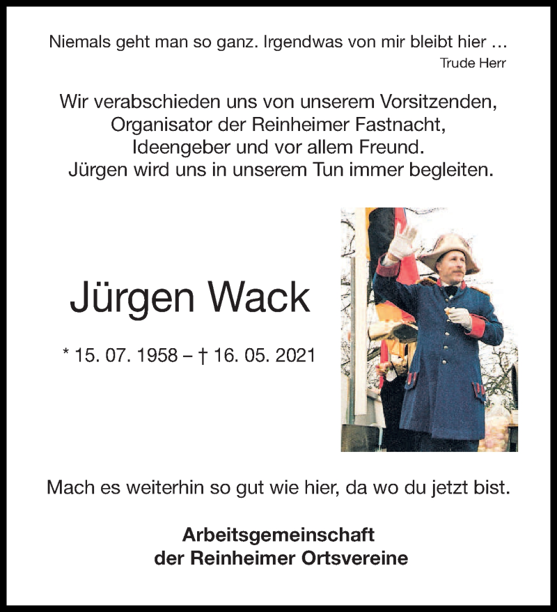  Traueranzeige für Jürgen Wack vom 22.05.2021 aus saarbruecker_zeitung