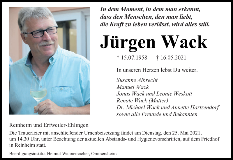  Traueranzeige für Jürgen Wack vom 19.05.2021 aus saarbruecker_zeitung