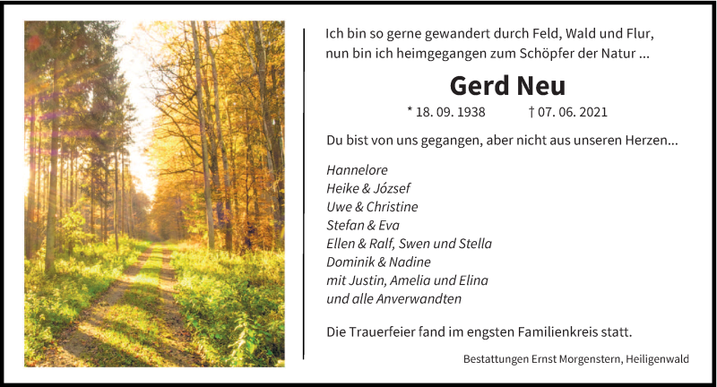  Traueranzeige für Gerd Neu vom 19.06.2021 aus saarbruecker_zeitung