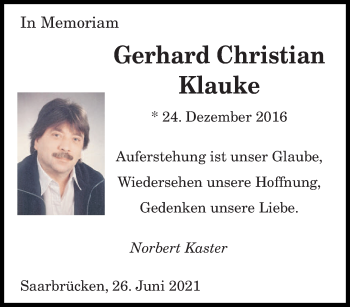 Traueranzeige von Gerhard Christian Klauke von saarbruecker_zeitung