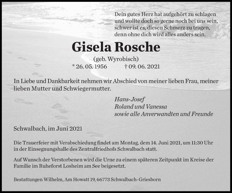  Traueranzeige für Gisela Rosche vom 12.06.2021 aus saarbruecker_zeitung