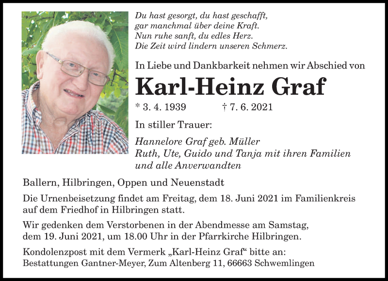  Traueranzeige für Karl-Heinz Graf vom 10.06.2021 aus saarbruecker_zeitung