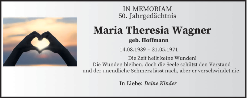  Traueranzeige für Maria Theresia Wagner vom 31.05.2021 aus saarbruecker_zeitung
