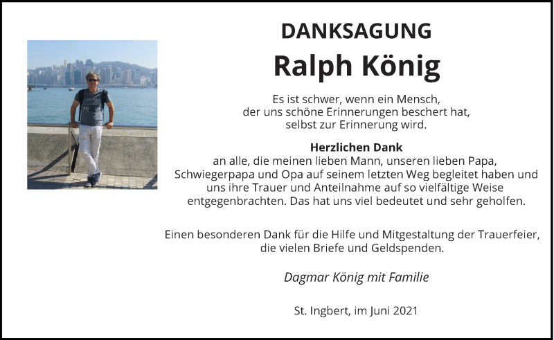  Traueranzeige für Ralph König vom 12.06.2021 aus saarbruecker_zeitung