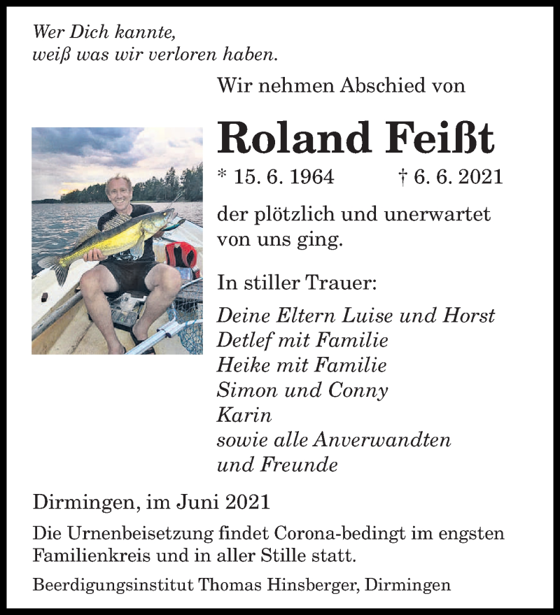  Traueranzeige für Roland Feißt vom 12.06.2021 aus saarbruecker_zeitung