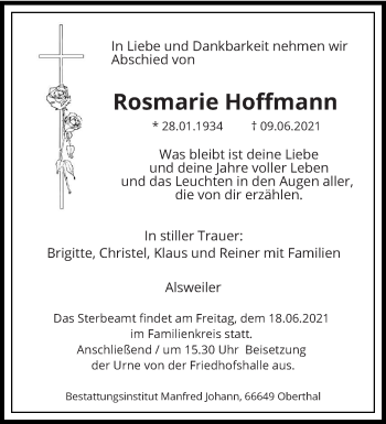 Traueranzeige von Rosmarie Hoffmann von saarbruecker_zeitung