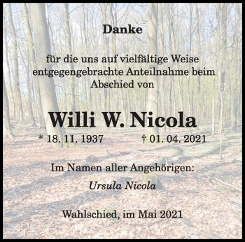 Traueranzeige von Willi W. Nicola von saarbruecker_zeitung