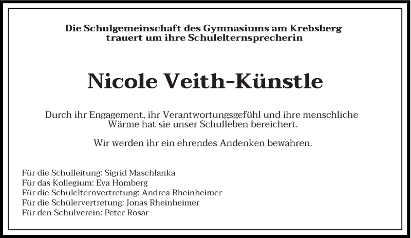  Traueranzeige für Nicole Veith-Künstle vom 15.07.2021 aus saarbruecker_zeitung