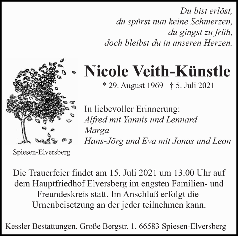  Traueranzeige für Nicole Veith-Künstle vom 10.07.2021 aus saarbruecker_zeitung