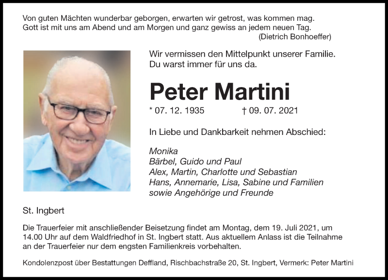  Traueranzeige für Peter Martini vom 17.07.2021 aus saarbruecker_zeitung