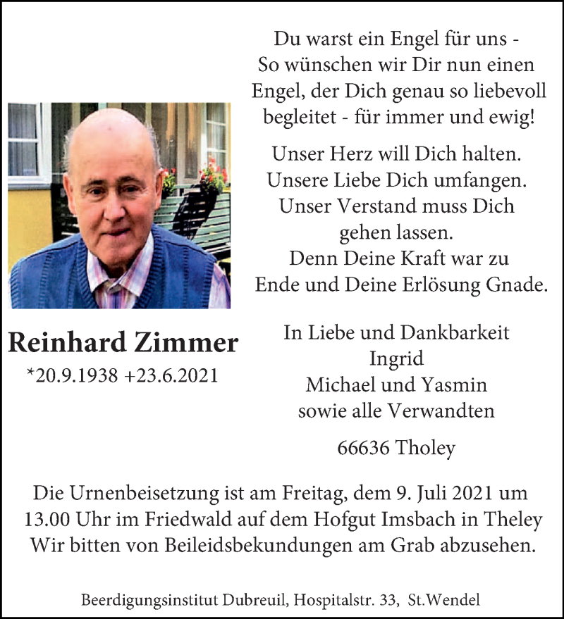  Traueranzeige für Reinhard Zimmer vom 07.07.2021 aus saarbruecker_zeitung
