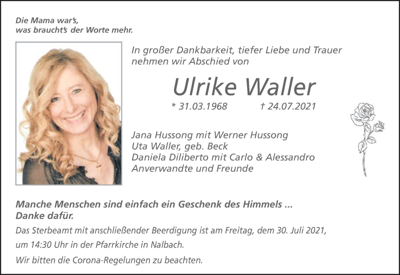  Traueranzeige für Ulrike Waller vom 28.07.2021 aus saarbruecker_zeitung