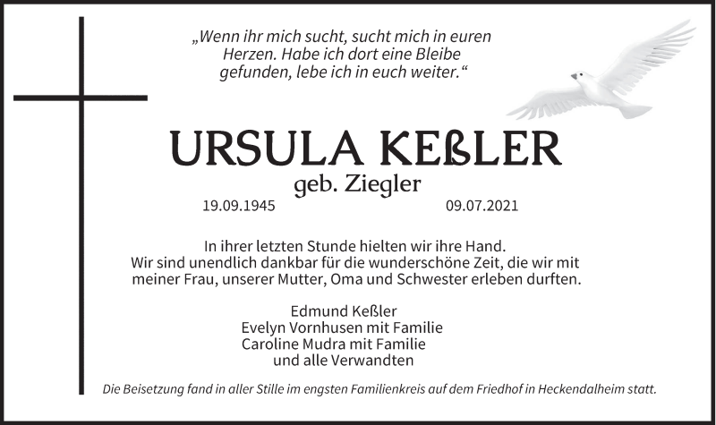  Traueranzeige für Ursula Keßler vom 17.07.2021 aus saarbruecker_zeitung