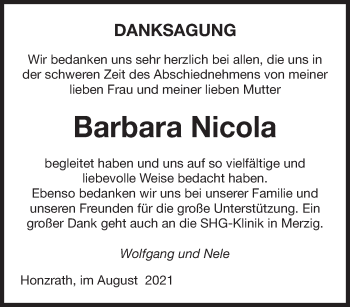 Traueranzeige von Barbara Nicola von saarbruecker_zeitung