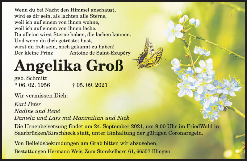 Traueranzeige für Angelika Groß vom 18.09.2021 aus saarbruecker_zeitung