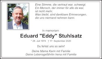 Traueranzeige von Eduard  Stuhlsatz von saarbruecker_zeitung