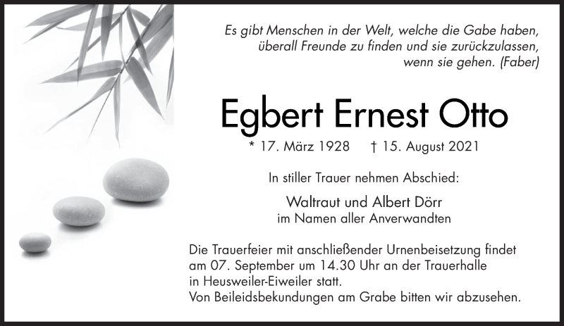  Traueranzeige für Egbert Ernest Otto vom 04.09.2021 aus saarbruecker_zeitung