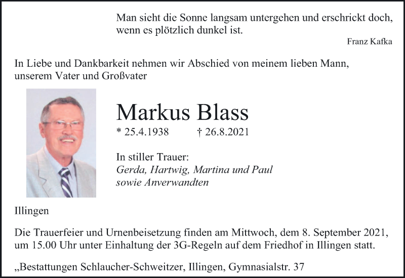  Traueranzeige für Markus Blass vom 04.09.2021 aus saarbruecker_zeitung