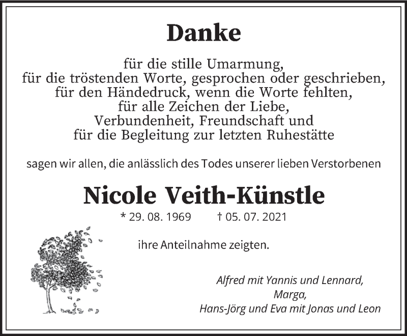  Traueranzeige für Nicole Veith-Künstle vom 04.09.2021 aus saarbruecker_zeitung