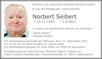 Traueranzeige von Norbert Seibert von saarbruecker_zeitung