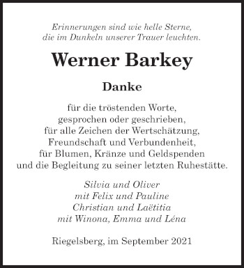 Traueranzeige von Werner Barkey von saarbruecker_zeitung