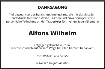 Traueranzeige von Alfons Wilhelm von saarbruecker_zeitung