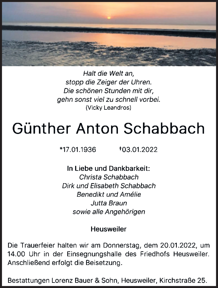  Traueranzeige für Günther Anton Schabbach vom 15.01.2022 aus saarbruecker_zeitung