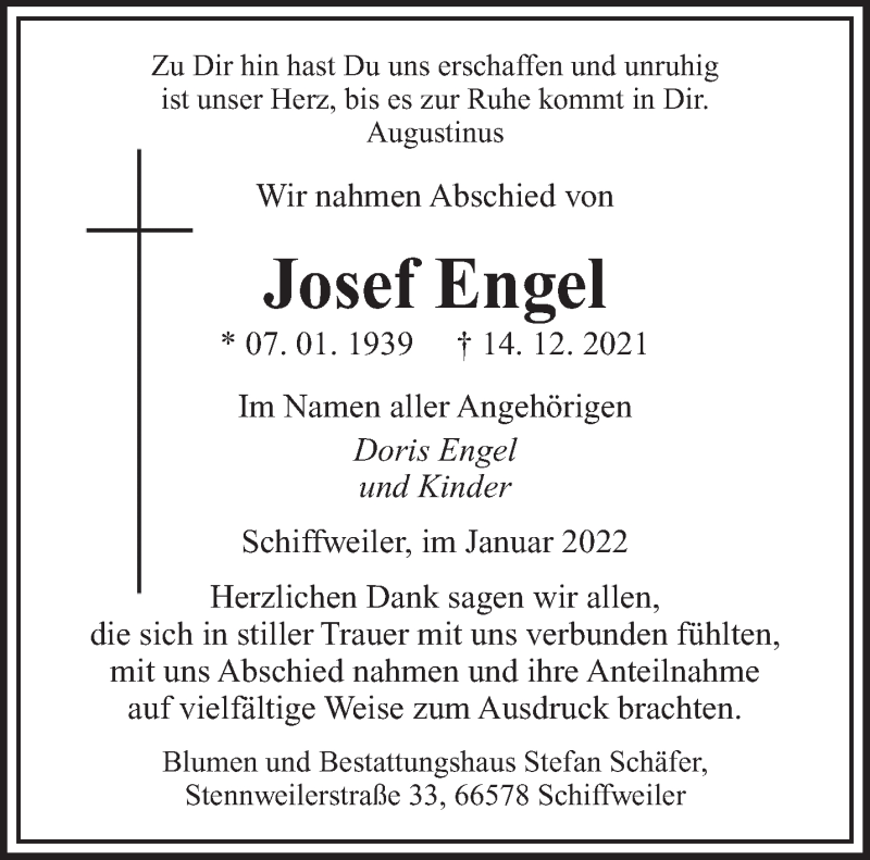  Traueranzeige für Josef Engel vom 08.01.2022 aus saarbruecker_zeitung