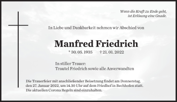Traueranzeige von Manfred Friedrich von saarbruecker_zeitung