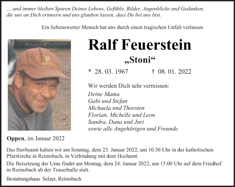  Traueranzeige für Ralf Feuerstein vom 15.01.2022 aus saarbruecker_zeitung