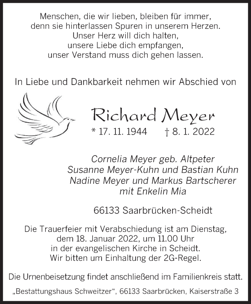  Traueranzeige für Richard Meyer vom 12.01.2022 aus saarbruecker_zeitung