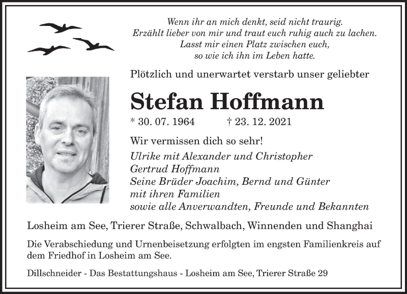  Traueranzeige für Stefan Hoffmann vom 31.12.2021 aus saarbruecker_zeitung