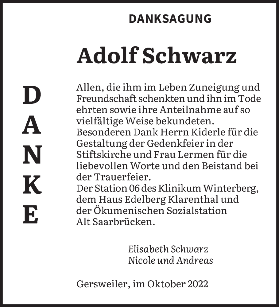  Traueranzeige für Adolf Schwarz vom 01.10.2022 aus saarbruecker_zeitung