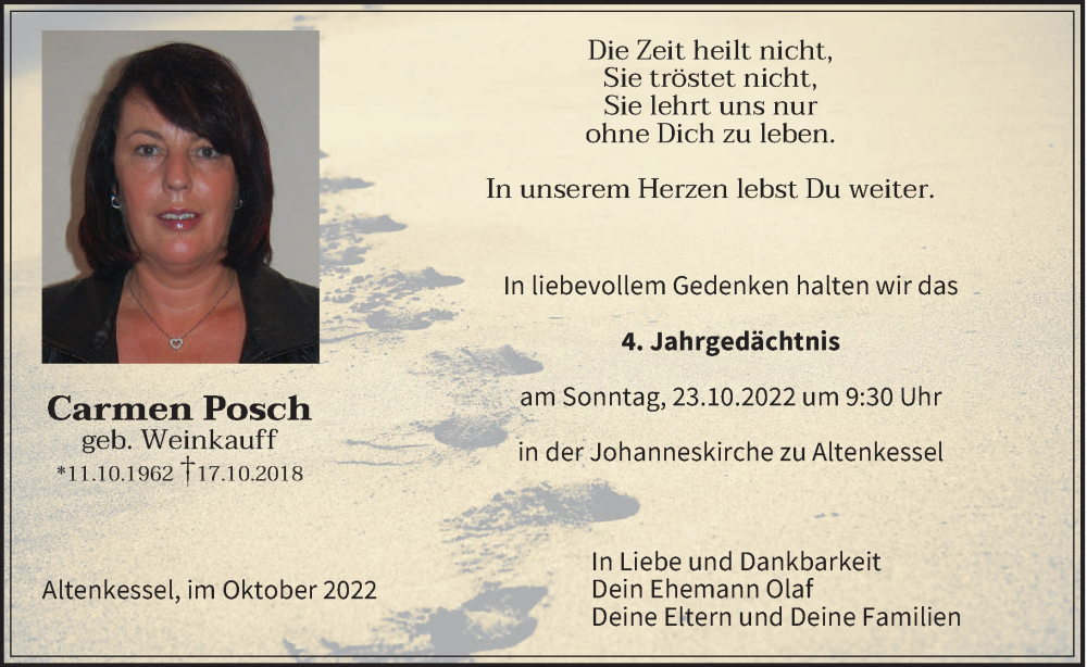  Traueranzeige für Carmen Posch vom 22.10.2022 aus saarbruecker_zeitung