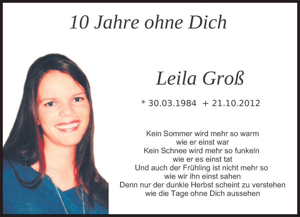  Traueranzeige für Leila Groß vom 22.10.2022 aus saarbruecker_zeitung