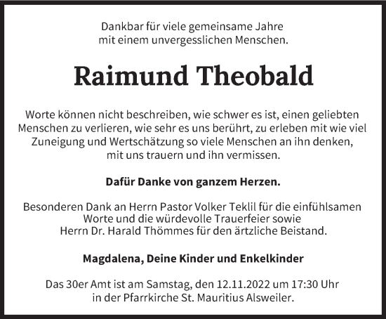 Traueranzeige von Raimund Theobald von saarbruecker_zeitung