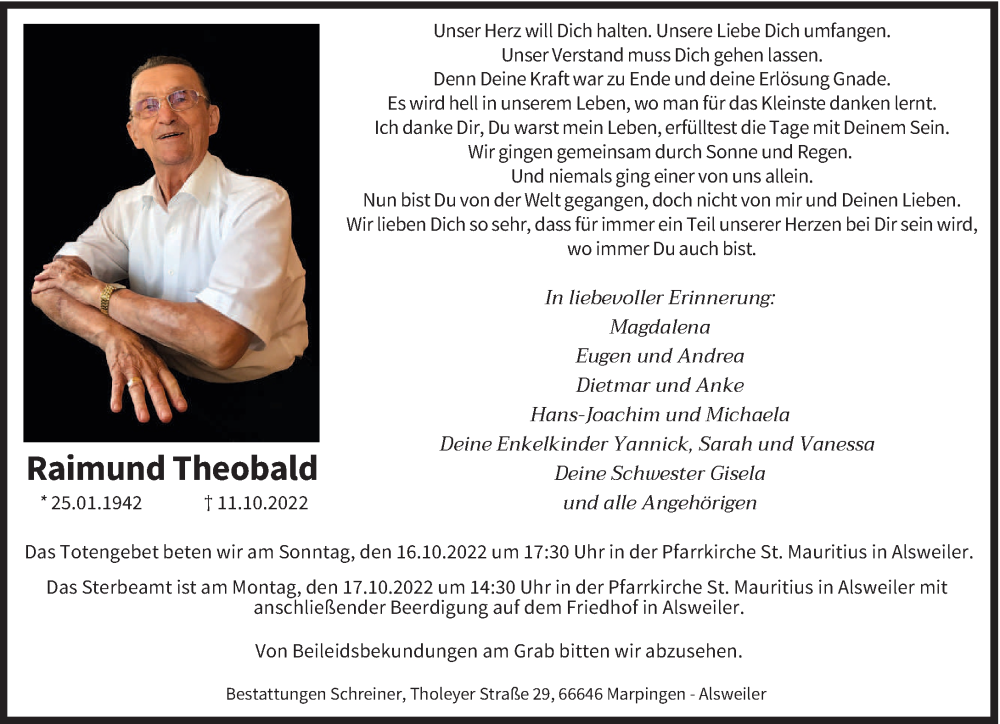  Traueranzeige für Raimund Theobald vom 15.10.2022 aus saarbruecker_zeitung