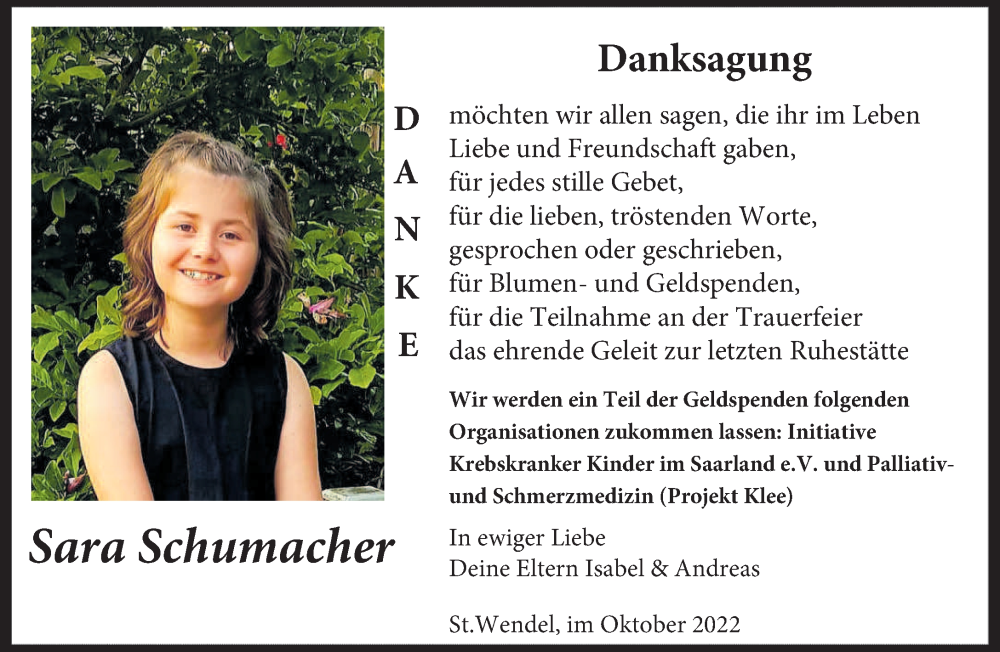  Traueranzeige für Sara Schumacher vom 01.10.2022 aus saarbruecker_zeitung