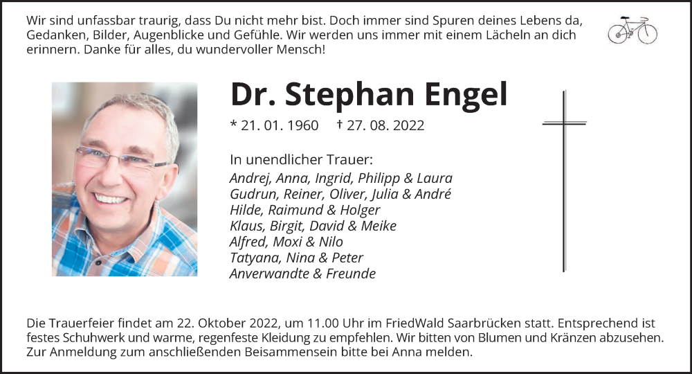  Traueranzeige für Stephan Engel vom 08.10.2022 aus saarbruecker_zeitung